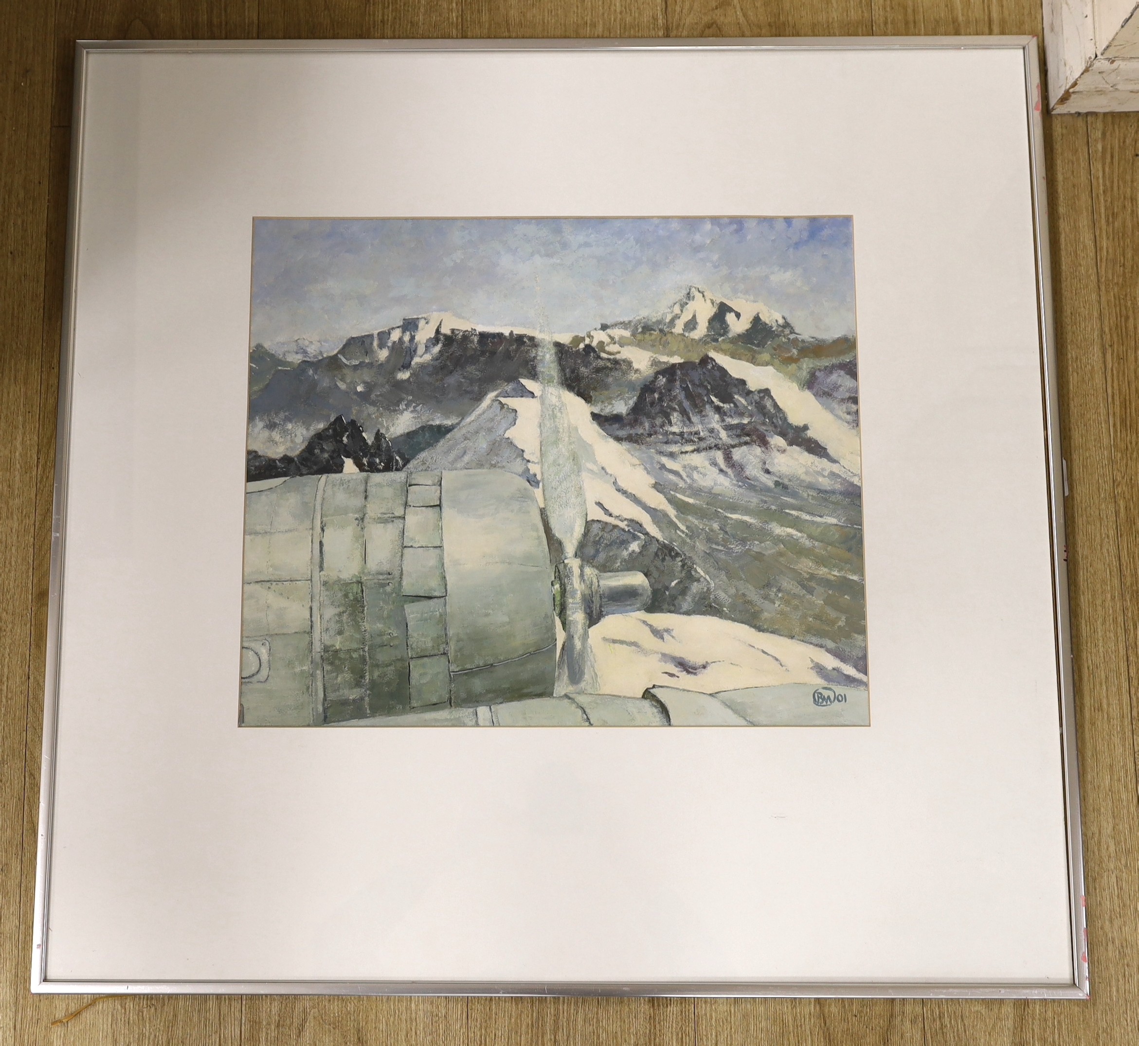 Basil Wynbergen (1928-2015), gouache, 'Over Andes in 1976', signed with label verso, 43 x 51cm